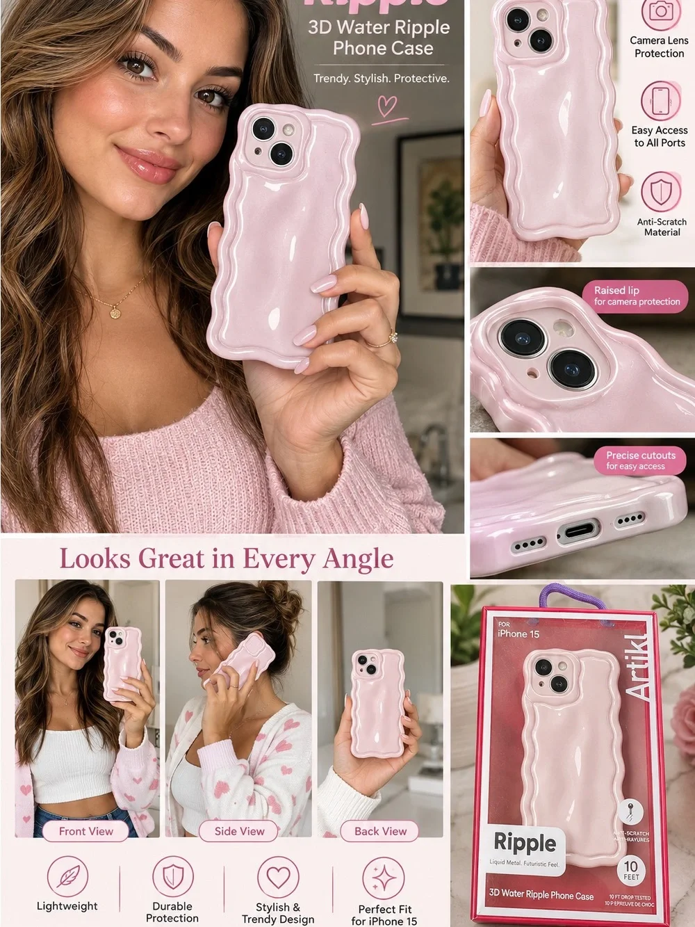 Ripple 3D Water Pink iPhone Case by - Protective Trendy Design